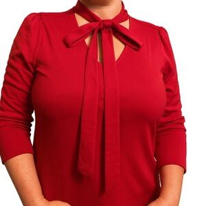 Worthington Red Tie-Neck Blouse (Size L) ❤️